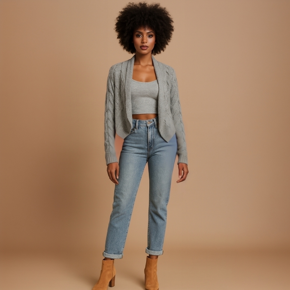 Vince Cropped Open-Front Merino Alpaca Cable Knit Cardigan